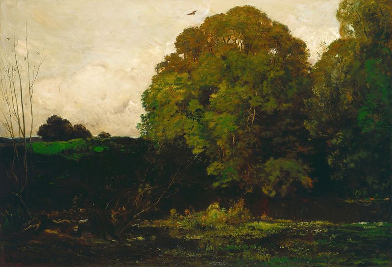 A Pond in the Morvan de Charles François Daubigny, pintura a óleo de uma paisagem tranquila de lago.