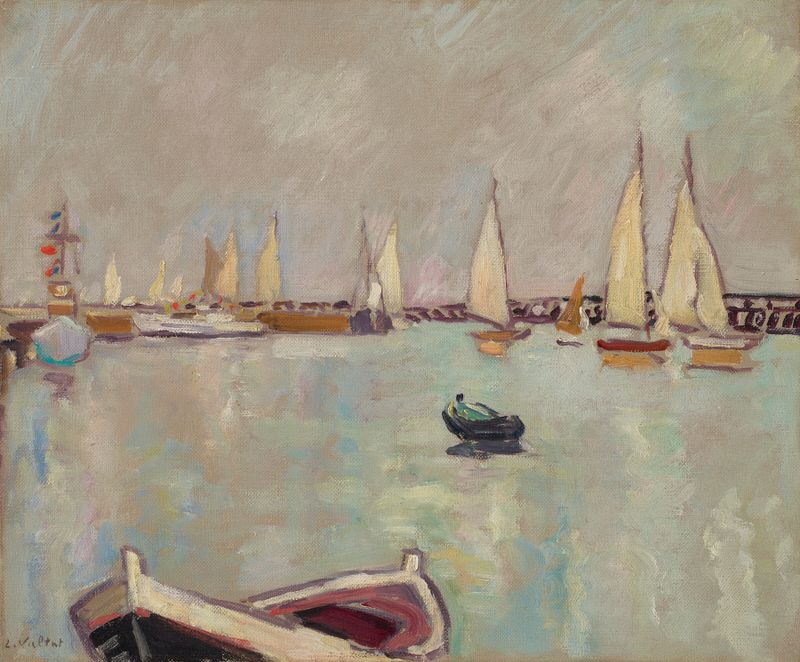 Escena marina con barcos y olas, pintura al óleo de Louis Valtat