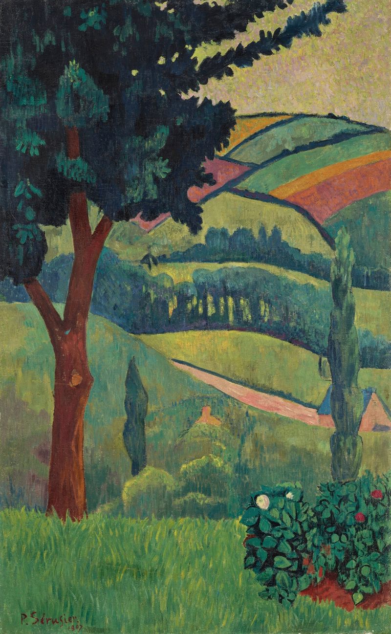 Vallée par temps gris de Paul Sérusier, óleo sobre tela retratando um vale sob um céu nublado.