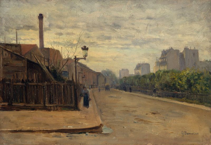 La rue Auguste-Cain de Germain Eugène Bonneton, impresionismo, que representa una calle adoquinada.