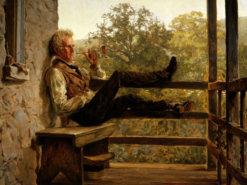 Obra figurativa de Frank Blackwell Mayer, que muestra a una mujer con un vestido colorido, pintura al óleo.