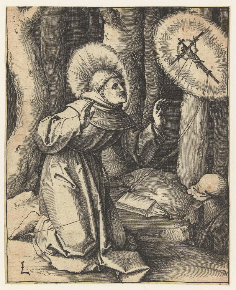 Engraving by Lucas van Leyden depicting St. Francis in divine suffering.