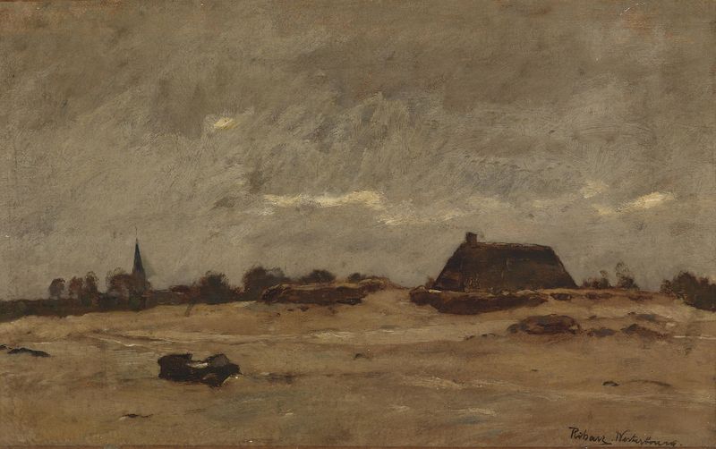 Evening landscape with sunset and clouds, oil painting by Rudolf Ribarz
