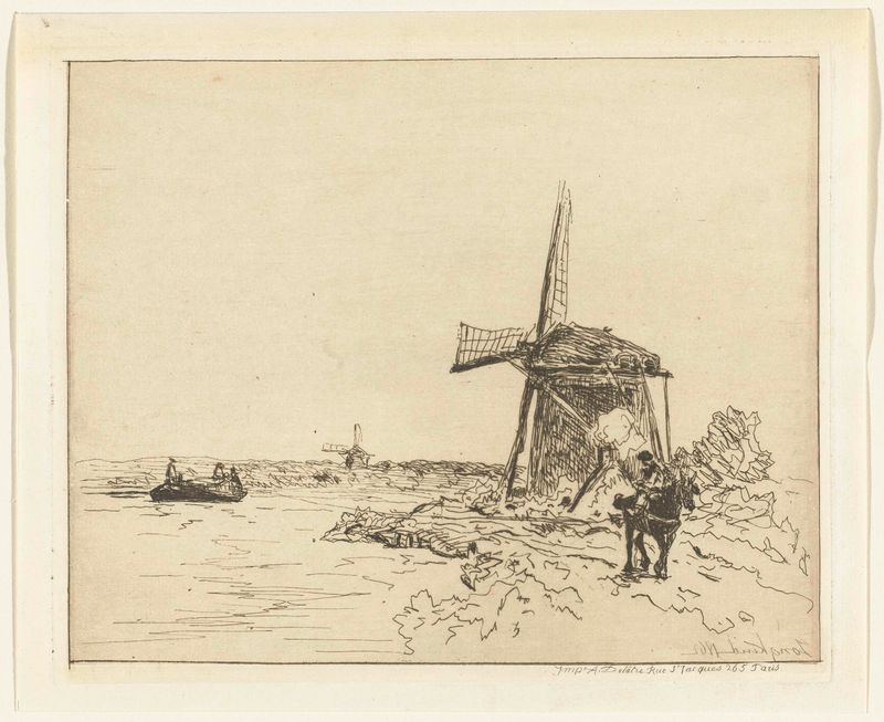 Grabado de Johan Barthold Jongkind que representa un paisaje sereno con un camino sinuoso y luz suave