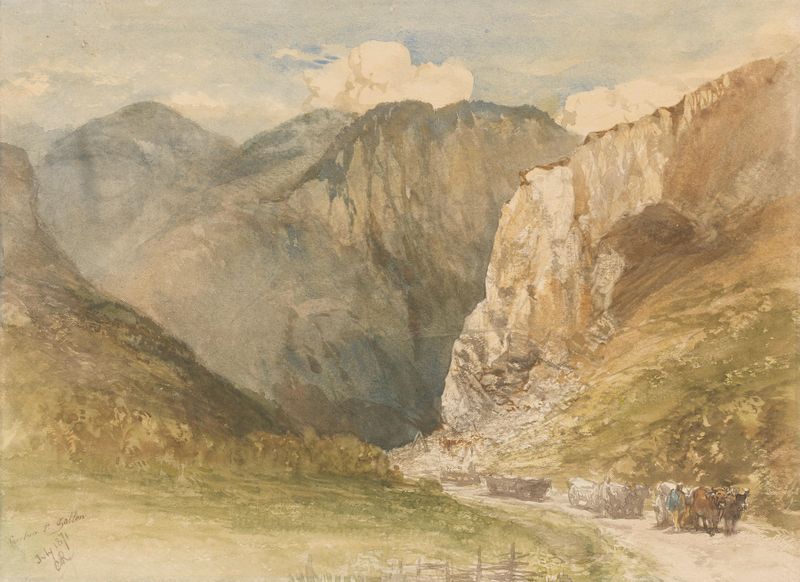 Ossenkarren op een weg tussen de bergen in het kanton Sankt Gallen by Charles Rochussen, oil painting