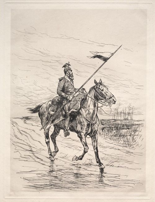 A detailed portrayal of a Uhlan soldier in uniform.