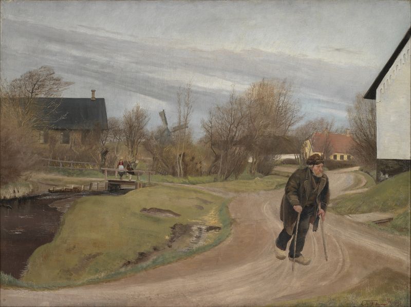 Springtime in Hals, Jutland by Laurits Andersen Ring, oil painting of a woman in a meadow.
