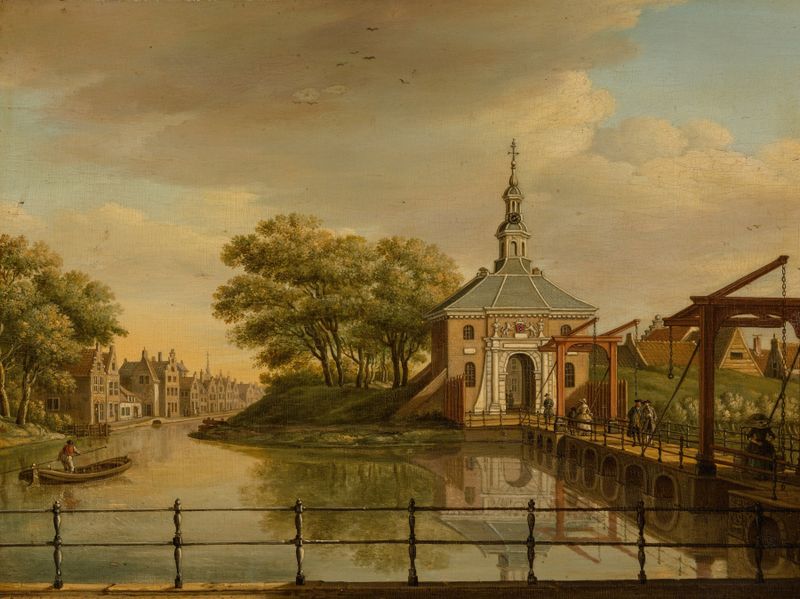 View of the Zijlpoort, Leiden by Paulus Constantijn la Fargue, oil painting