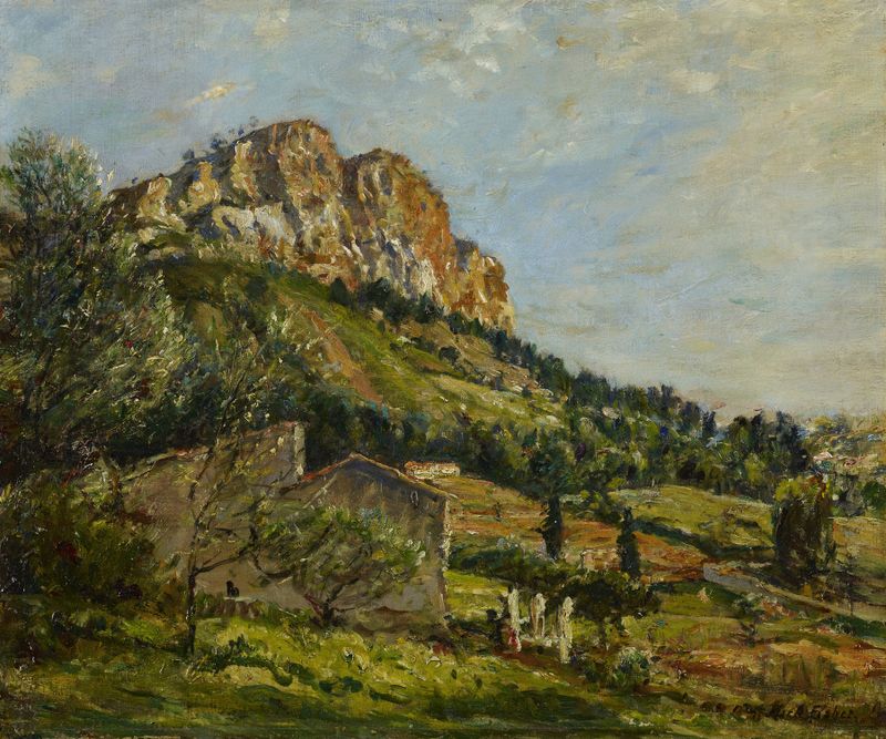 Pintura a óleo de Mount Canaille em Cassis por Mark W. Fisher
