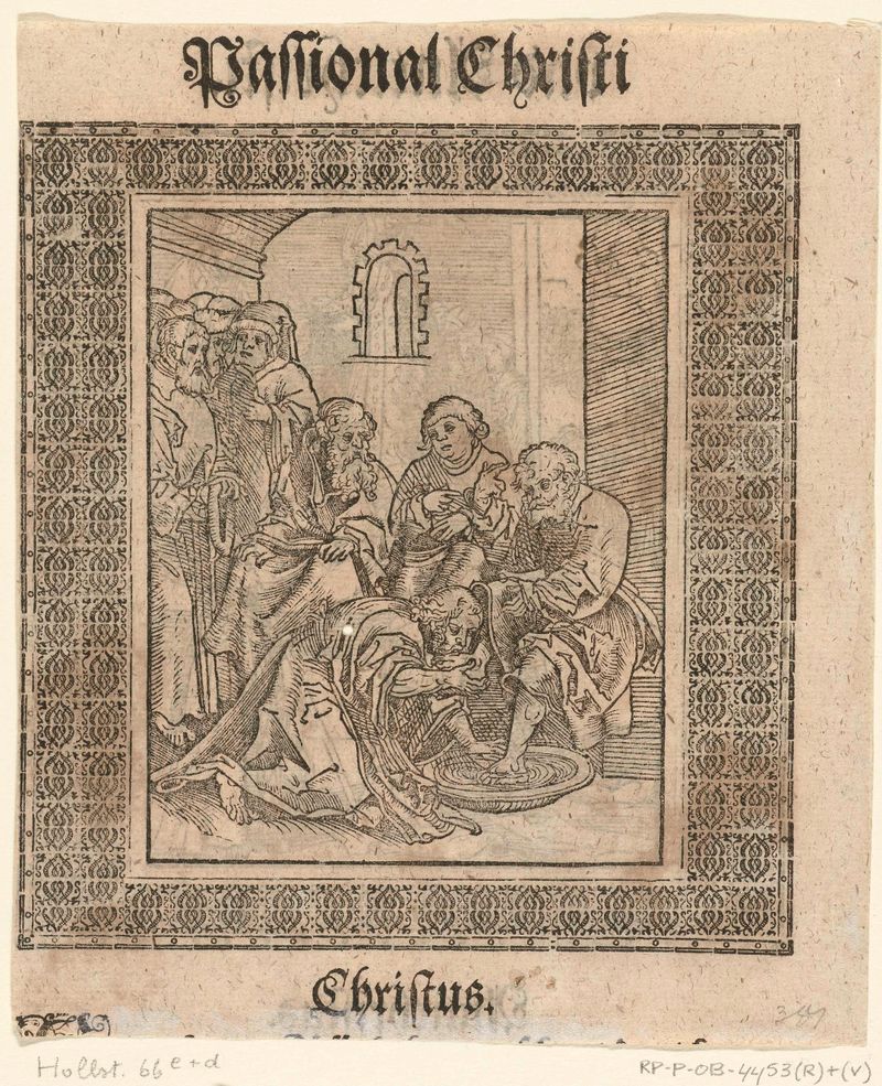 Voetwassing de Lucas Cranach, que muestra a una mujer lavando pies en papel.
