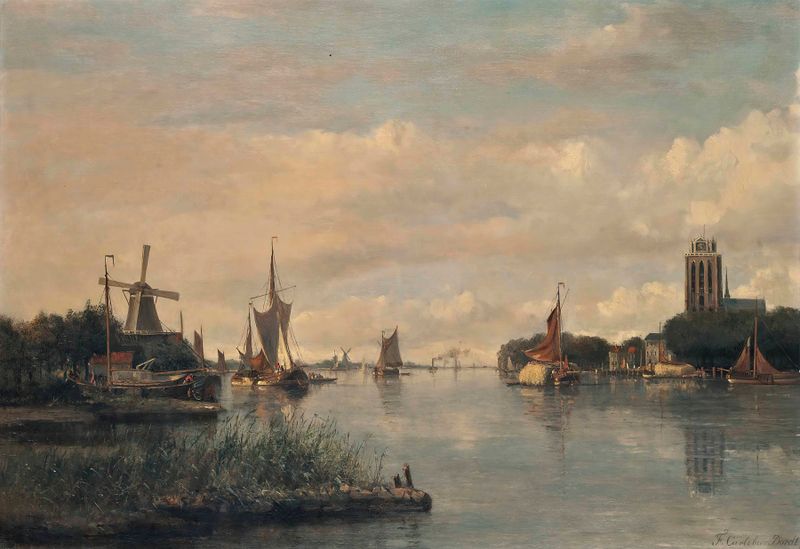 Vessels on the Oude Maas, óleo sobre tela de Francois Carlebur
