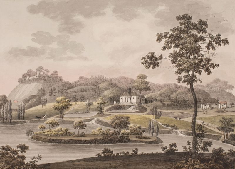 Liselund på Møn i Danmark by Søren L. Lange, oil on canvas depicting hills and landscape