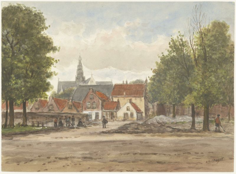 Landscape of Jacobstraat bij de Zuiderstraat by Hendrik Hulk, oil on canvas