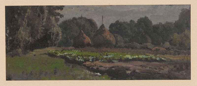 Montones de heno en un bosque, pintura al óleo de Adolf Dressler