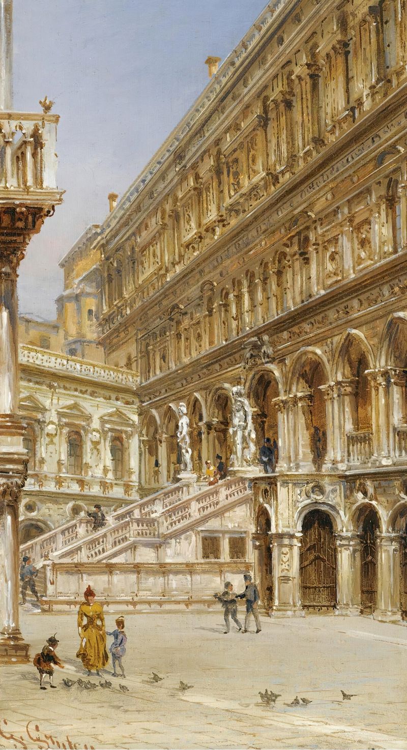 The Giants’ Staircase In The Courtyard Of The Doge’s Palace, oil on canvas by Giovanni Grubacs