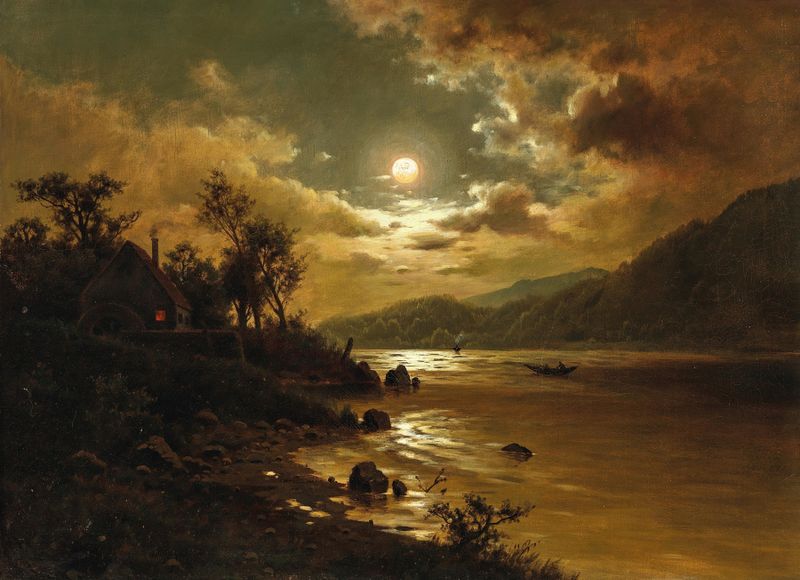 Moonlight over a landscape by Fritz Chwala, unknown medium