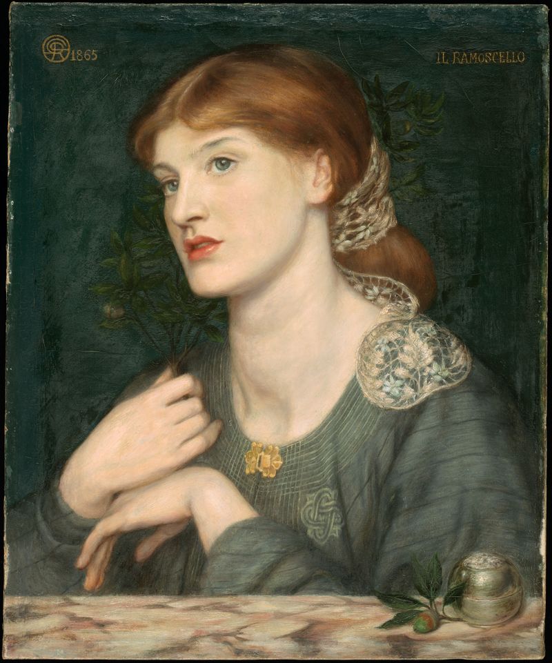 Il Ramoscello by Dante Gabriel Rossetti, oil painting of a woman entwined with nature.