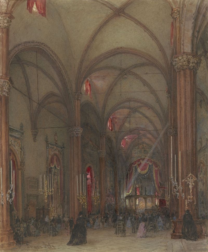 Interior of a cathedral with stained glass by Franz Alt