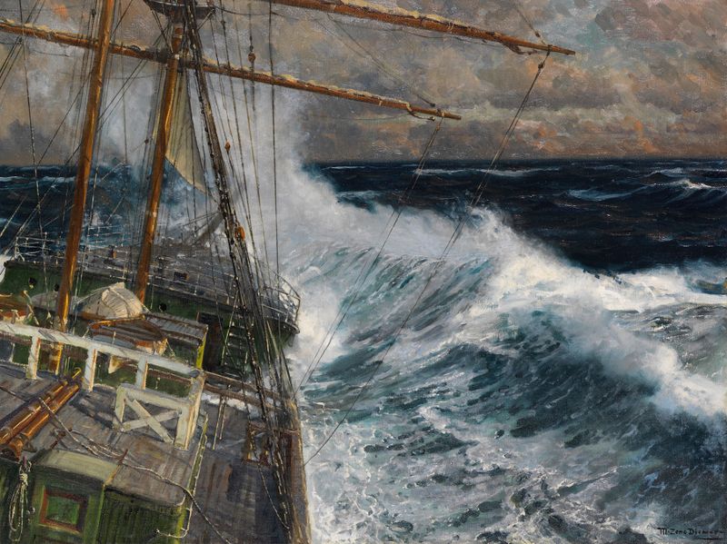 Marine scene with shimmering waves, oil on canvas by Michael Zeno Diemer