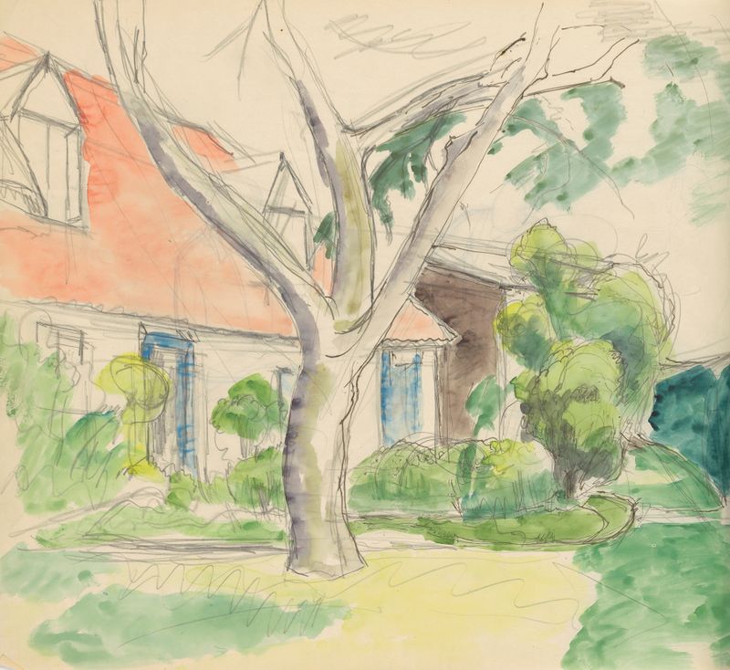 Abstract drawing by Frederick Porter, featuring intricate lines and shapes from the 1930s