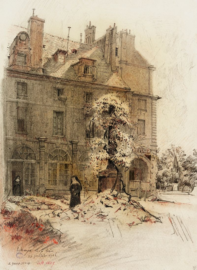 Paisaje con jardín y flores, óleo sobre lienzo de Charles Jouas
