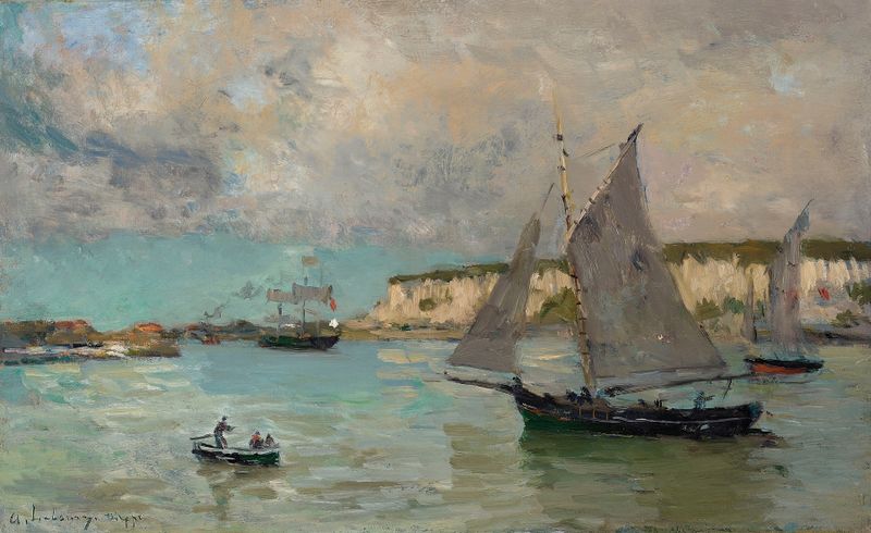 Dieppe de Albert Lebourg, óleo sobre tela que retrata ondas do mar vivas e luz cintilante.