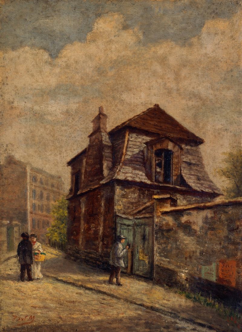 Oil painting by Paul Martellière depicting a pavilion in a garden.
