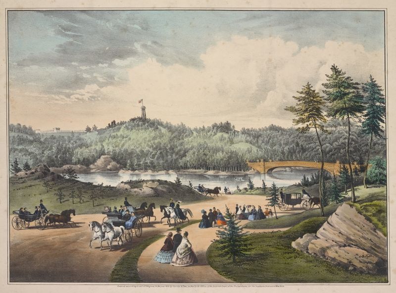Cena do lago no Central Park, litografia de Currier & Ives