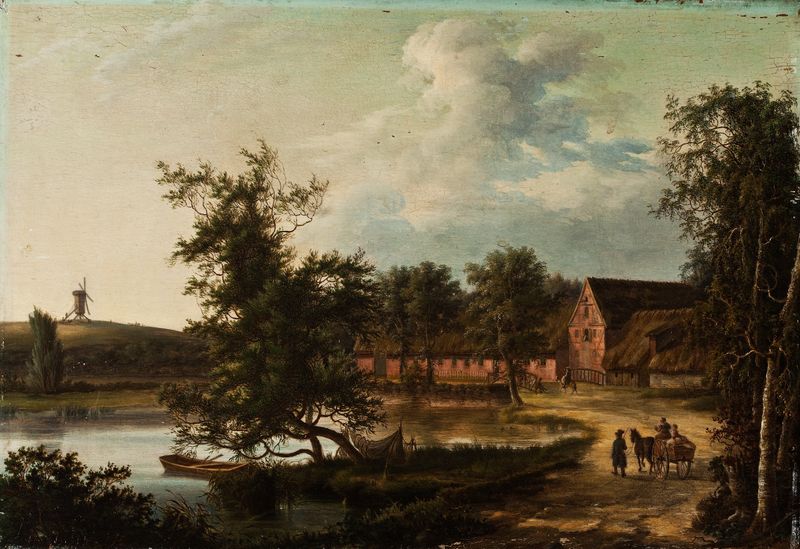 Paisaje con el molino en Bromme, óleo sobre lienzo de Hans Harder