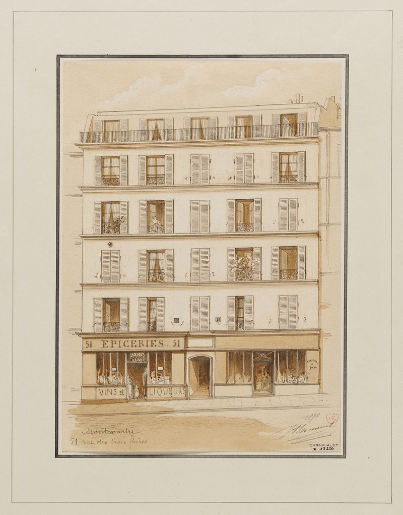 Architecture by Jules-Adolphe Chauvet, 1878, depicting a Montmartre building.