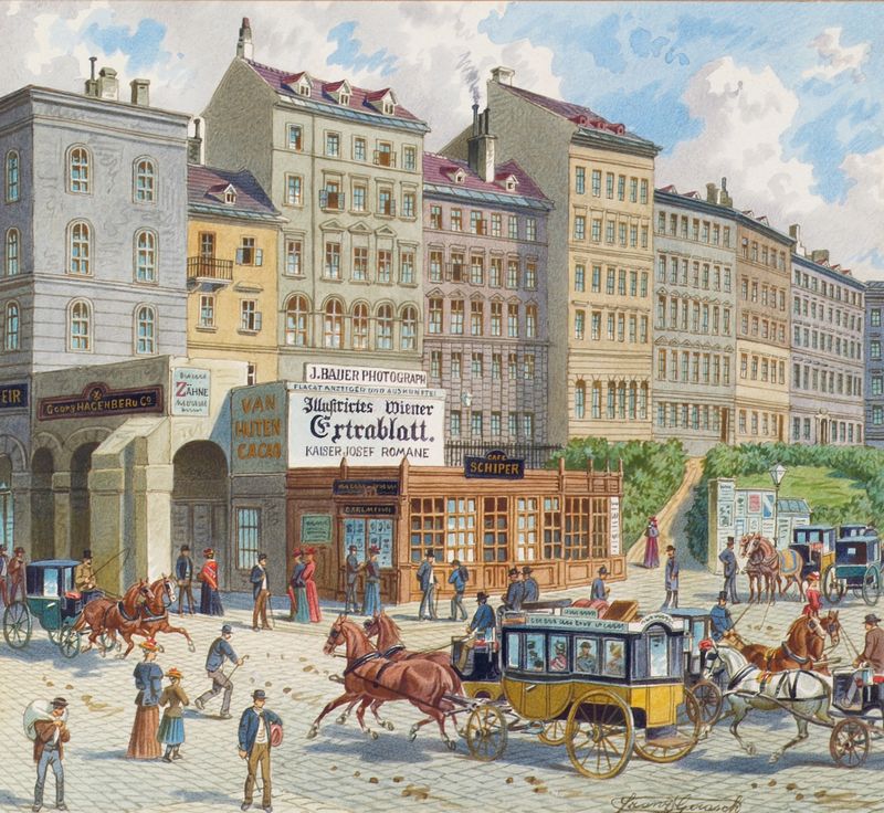 Architecture of Das Schottentor und die Mölkerbastei in Wien by Franz Gerasch, oil painting