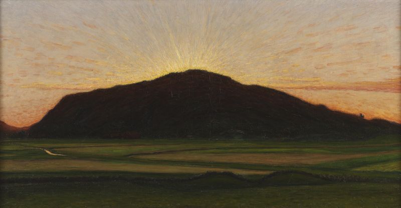 Impressionist landscape by Karl Nordström, depicting hills and water in soft light, 1909.