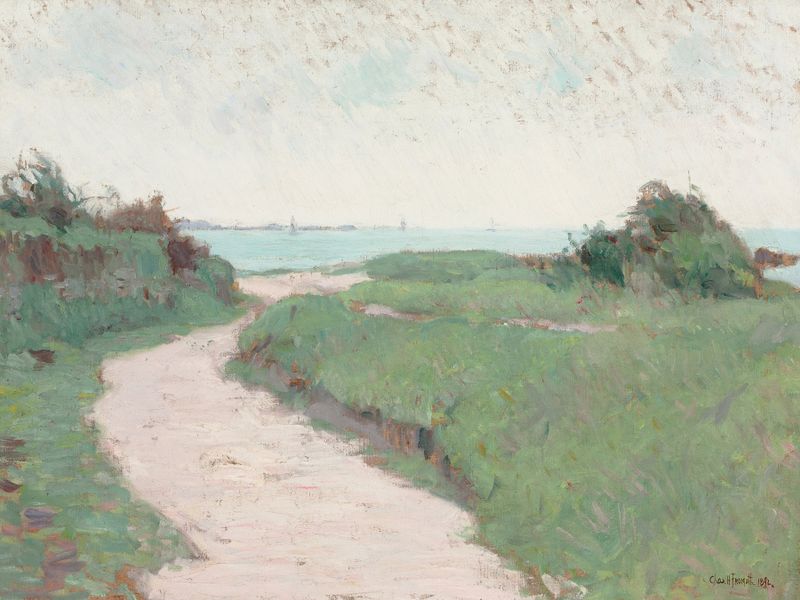 Escena marina que representa la costa de Bretaña, pintura al óleo de Charles Henry Fromuth