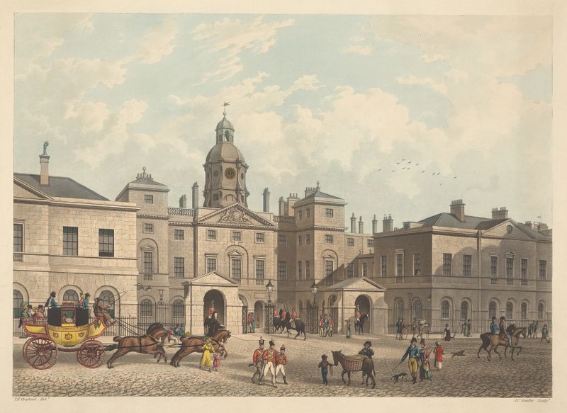 Historical scene with figures near Horse Guards, oil painting by Thomas Hosmer Shepherd