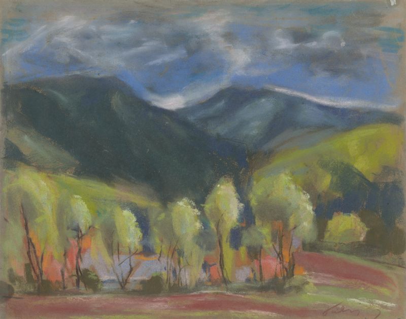 Spring Landscape by Zolo Palugyay, impressionism, depicting a vibrant spring sky.