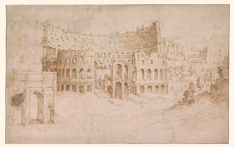 Arquitectura renacentista con el Coliseo y el Arco de Constantino por Unknown Artist