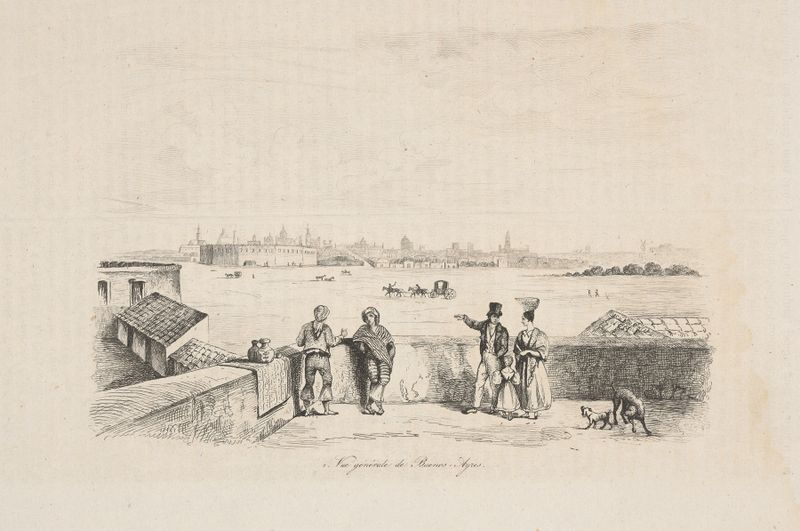 General view of Buenos Aires by Louis-Léopold Boilly, oil on canvas, depicting a bustling cityscape.