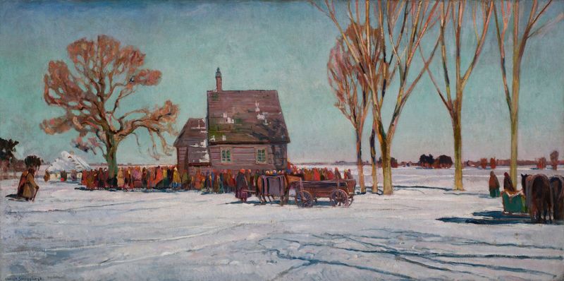 Winter Landscape by Henryk Szczygliński, oil on canvas depicting a serene snowy forest.