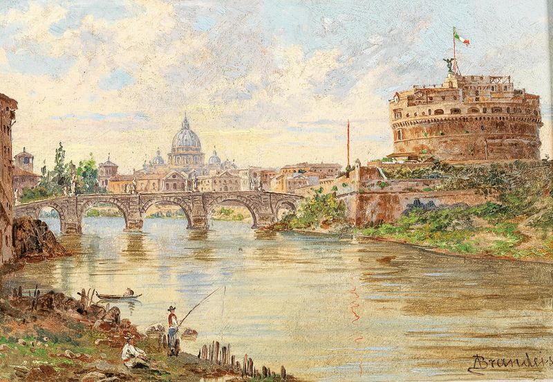 Landscape featuring Castel Sant’Angelo and St. Peter's Basilica by Antonietta Brandeis, oil painting