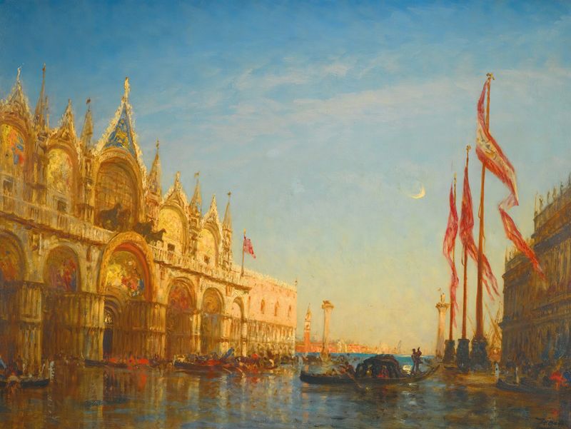 Plaza inundada en Venecia, óleo sobre lienzo de Félix Ziem