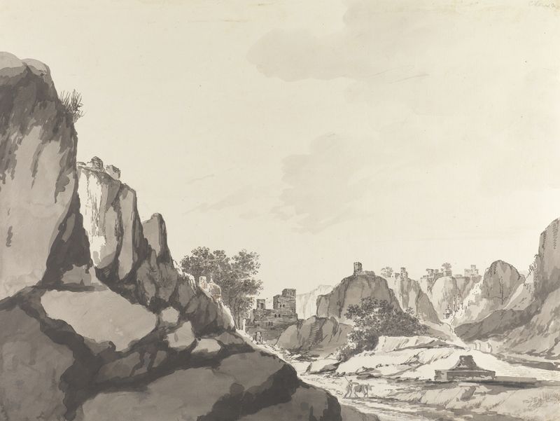 Drawing by William Hodges depicting architecture and landscape, 1780-1788