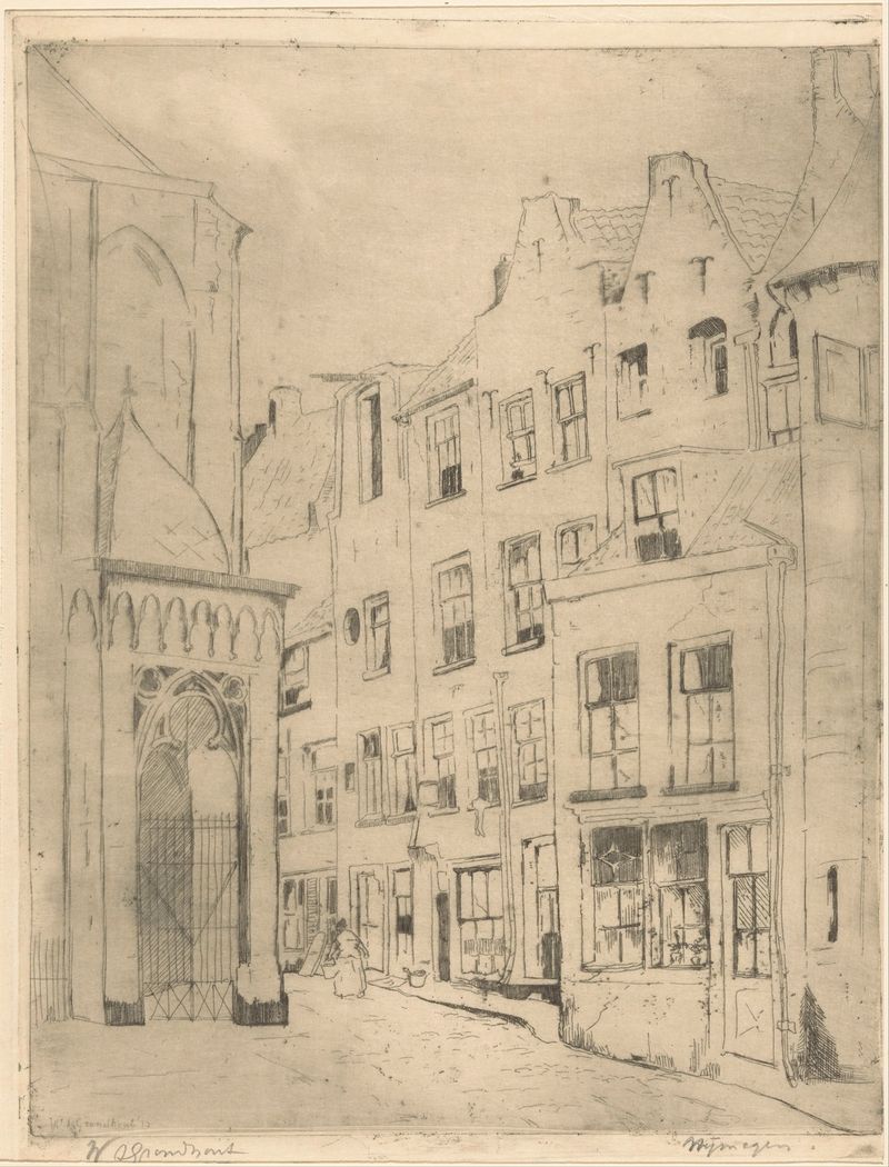 Nijmegen de Willem Adrianus Grondhout, pintura al óleo que representa un colorido paisaje urbano