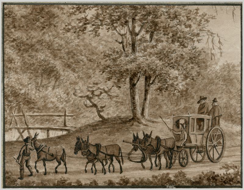 Spanish coach and horses in a landscape, oil on canvas by Otto Howen