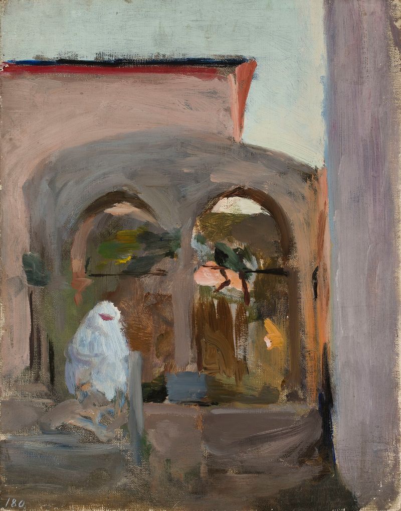 Paisaje con arquitectura de Bakhchisaray al atardecer de Jan Ciągliński, pintura al óleo