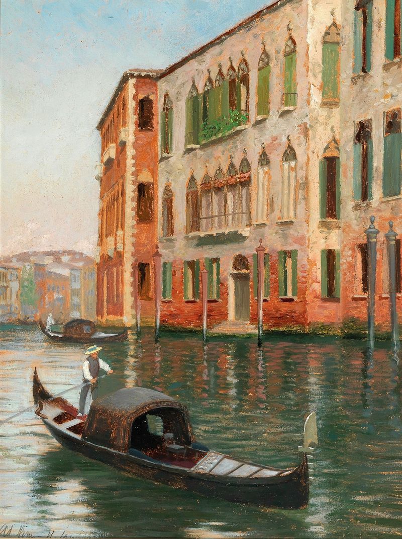 Veneza, Uma Cena em um Canal, pintura a óleo de Claus Adolf Heinrich-Hansen