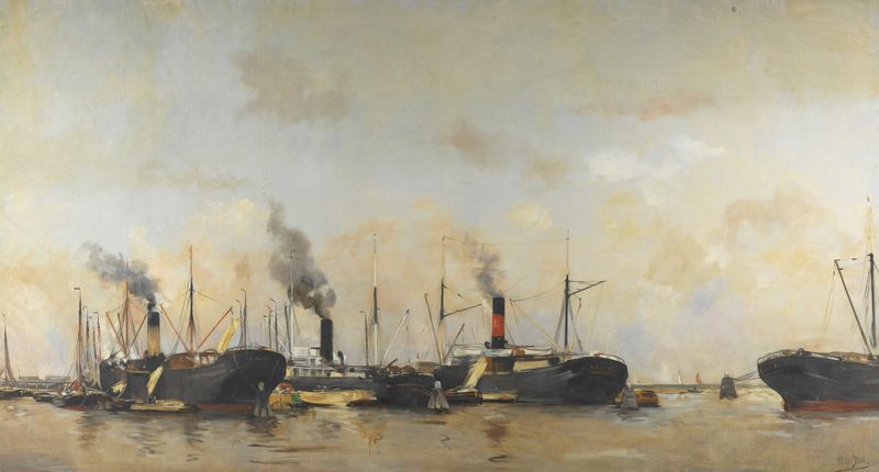 Landscape oil painting by Hobbe Smith depicting a serene waterfront scene