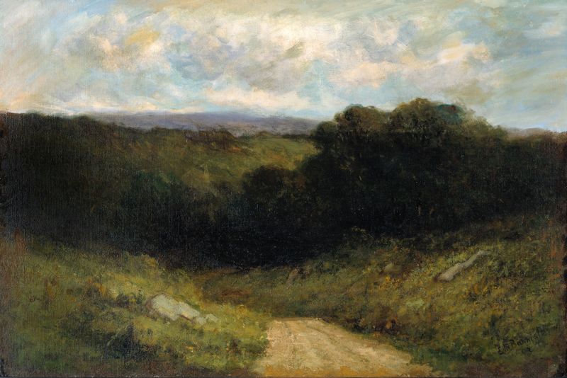 Landscape with a winding path and trees, oil on canvas by Edward Mitchell Bannister