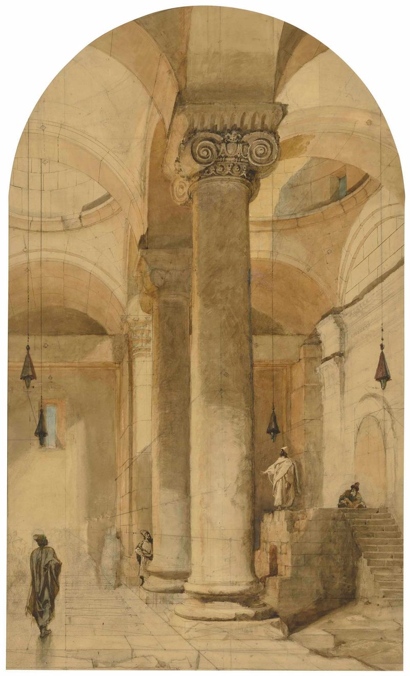 Interior of the Golden Gateway in the Temple area of Jerusalem by Carl Haag, oil painting