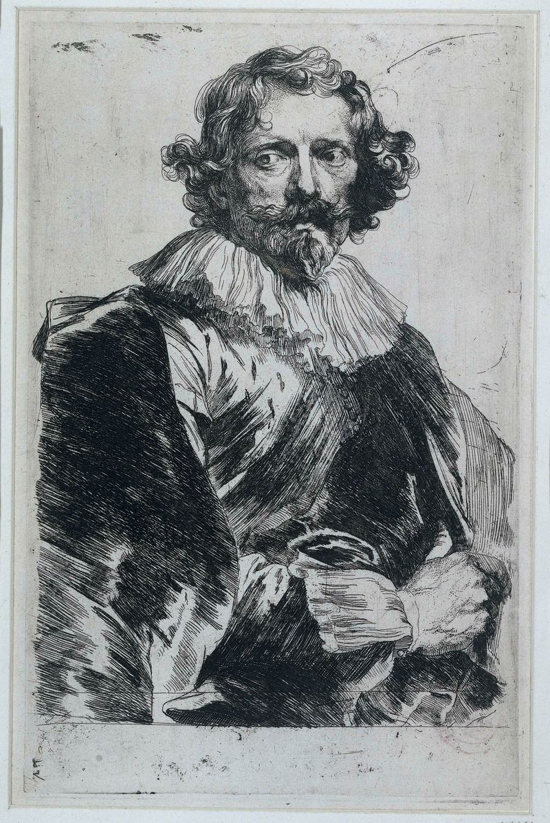 Etching of Lucas Vorsterman I by Anthony van Dyck, highlighting light and texture.