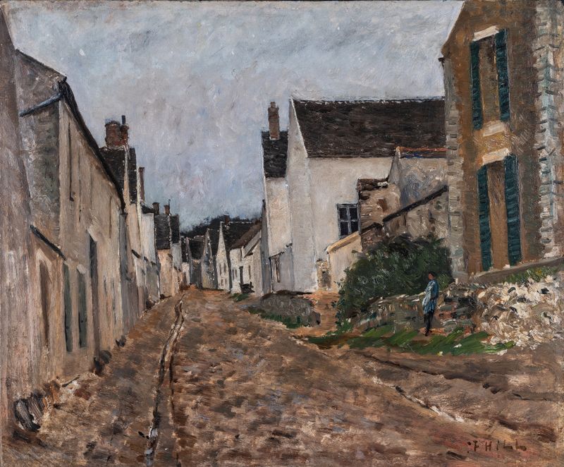 Landscape of French Village Street, Montigny by Carl Fredrik Hill, oil on canvas